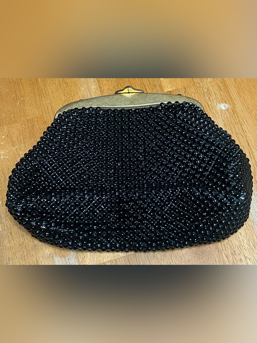 Vintage Whiting & Davis Black Beaded Evening Clutch Handbag-no strap.